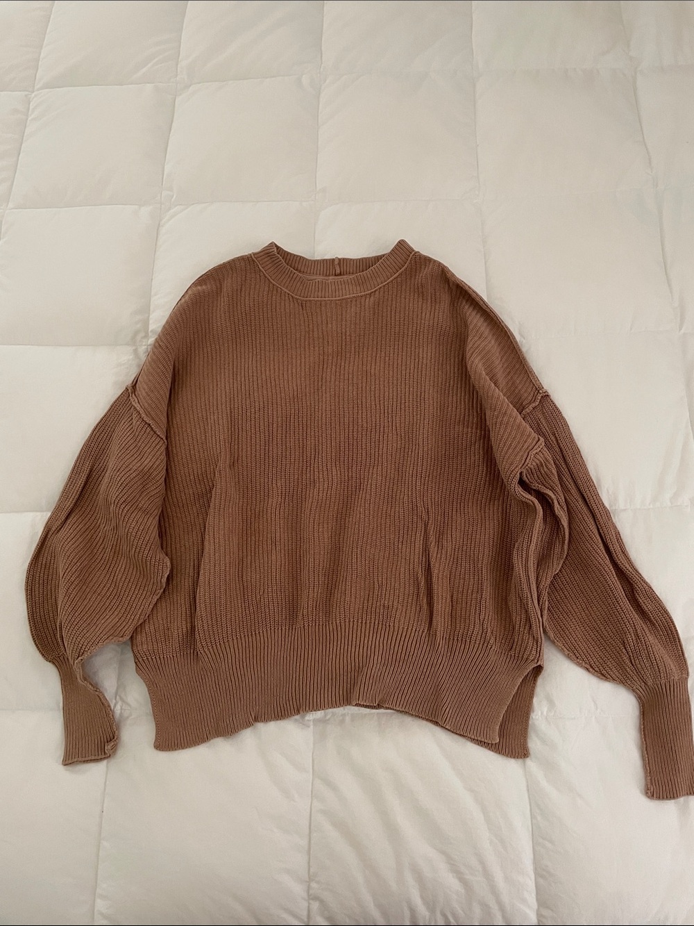 aerie Ribbed Oversized Crewneck Sweater in Tan